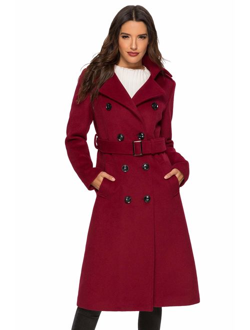 Escalier Womens Wool Coat Double Breasted Winter Long Trench Coat with Belt