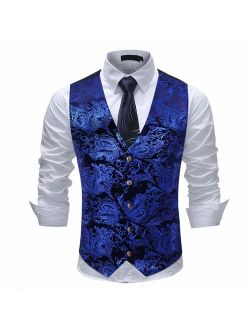 Mens Single Breasted Vest Dress Vest Slim Fit Paisley Printed Prom Formal Suit Vest Waistcoat