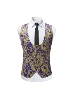 Mens Single Breasted Vest Dress Vest Slim Fit Paisley Printed Prom Formal Suit Vest Waistcoat