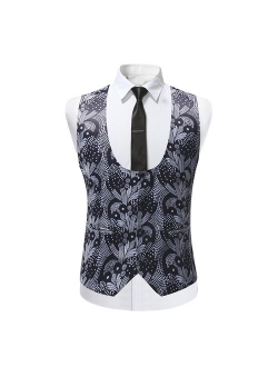 Mens Single Breasted Vest Dress Vest Slim Fit Paisley Printed Prom Formal Suit Vest Waistcoat