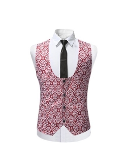 Mens Single Breasted Vest Dress Vest Slim Fit Paisley Printed Prom Formal Suit Vest Waistcoat