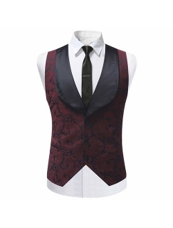 Mens Single Breasted Vest Dress Vest Slim Fit Paisley Printed Prom Formal Suit Vest Waistcoat