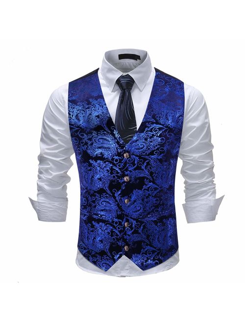 Cloudstyle Mens Single Breasted Vest Dress Vest Slim Fit Paisley Printed Prom Formal Suit Vest Waistcoat