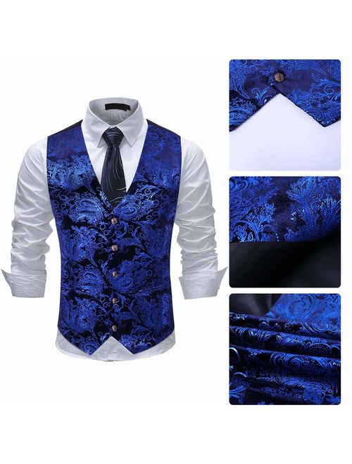 Cloudstyle Mens Single Breasted Vest Dress Vest Slim Fit Paisley Printed Prom Formal Suit Vest Waistcoat