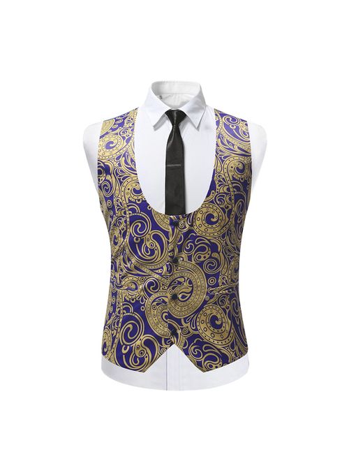 Cloudstyle Mens Single Breasted Vest Dress Vest Slim Fit Paisley Printed Prom Formal Suit Vest Waistcoat