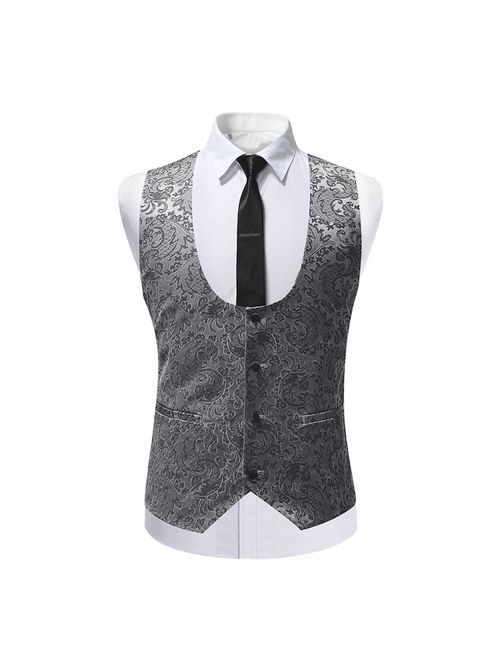 Cloudstyle Mens Single Breasted Vest Dress Vest Slim Fit Paisley Printed Prom Formal Suit Vest Waistcoat