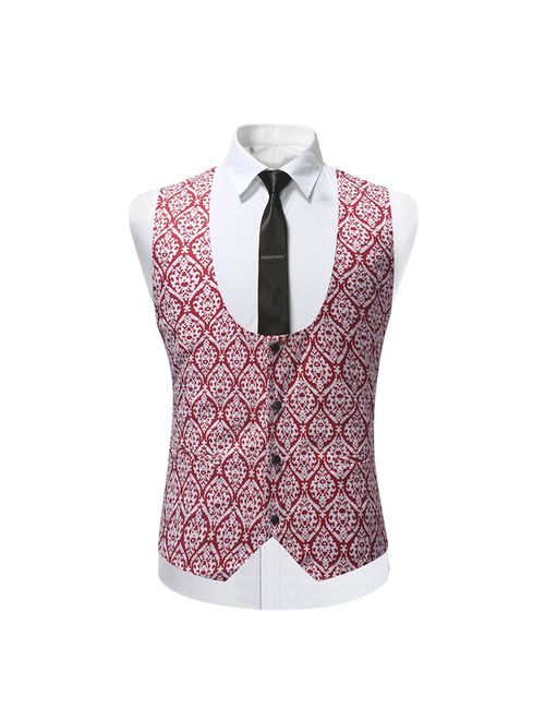 Cloudstyle Mens Single Breasted Vest Dress Vest Slim Fit Paisley Printed Prom Formal Suit Vest Waistcoat