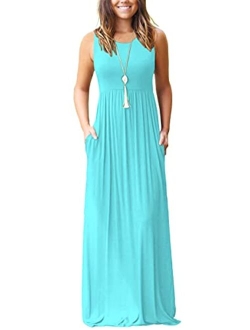 AUSELILY Women's Summer Sleeveless Loose Plain Maxi Dress Casual Long Dress with Pockets