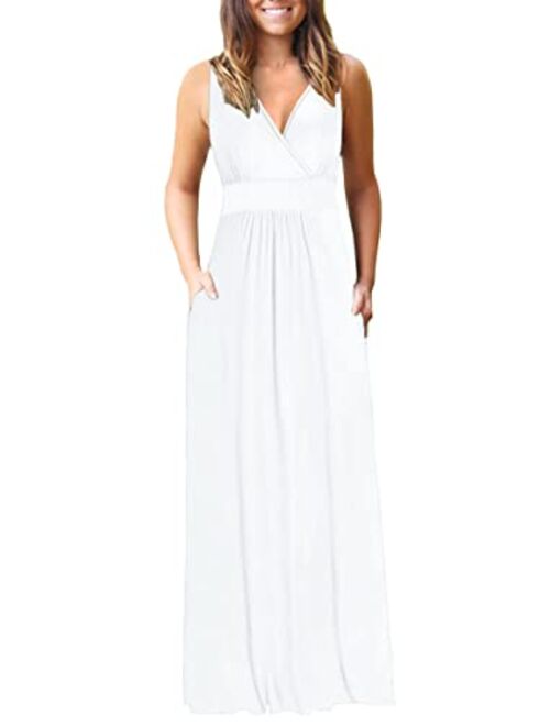 AUSELILY Women's Summer Sleeveless Loose Plain Maxi Dress Casual Long Dress with Pockets