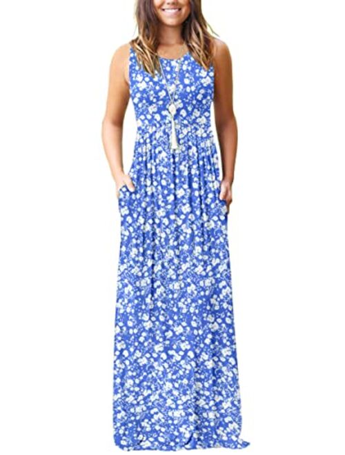 AUSELILY Women's Summer Sleeveless Loose Plain Maxi Dress Casual Long Dress with Pockets