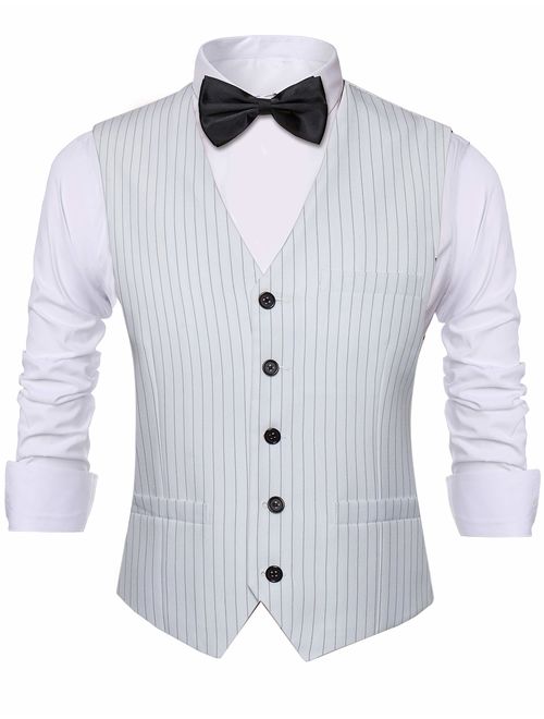 BABEYOND Mens Vintage Suit Vest Business Slim Fit Suit Vest Formal Classic Vest