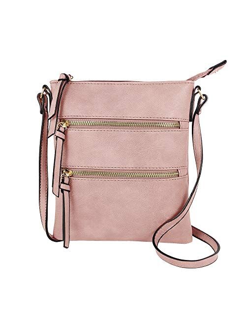 DELUXITY Essential Casual Functional Multi Pocket Double Zipper Crossbody Purse Bag for Women