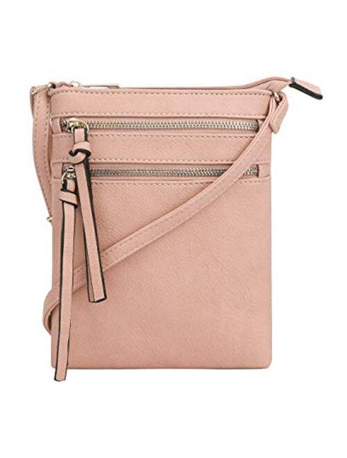 DELUXITY Essential Casual Functional Multi Pocket Double Zipper Crossbody Purse Bag for Women