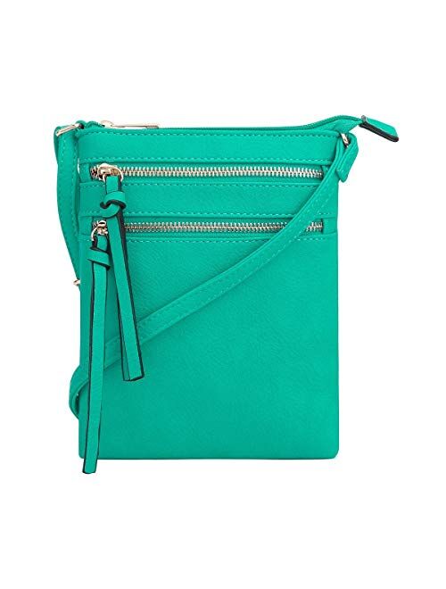 DELUXITY Essential Casual Functional Multi Pocket Double Zipper Crossbody Purse Bag for Women