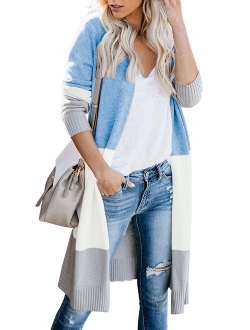 Womens Fashion Open Front Long Sleeve Cardigans Sweater with Pocket