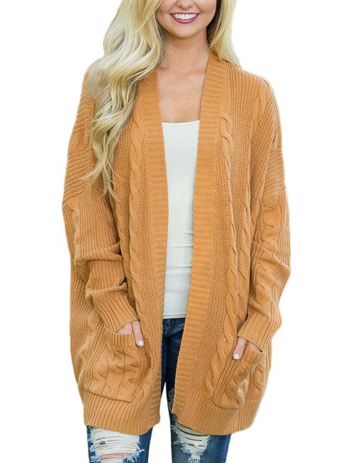 Dokotoo Womens Fashion Open Front Long Sleeve Cardigans Sweater with Pocket