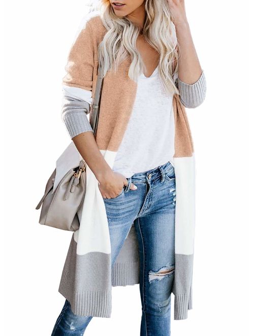 Dokotoo Womens Fashion Open Front Long Sleeve Cardigans Sweater with Pocket