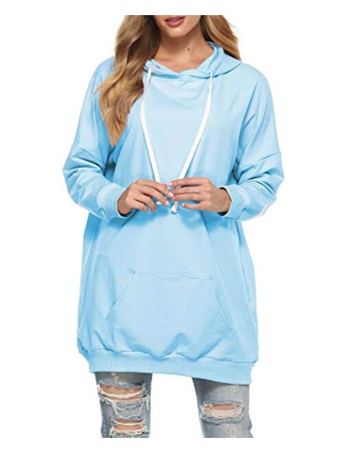 Famulily Womens Oversized Hoodie Extra Long Hooded Tunic Sweatshirt with Pockets