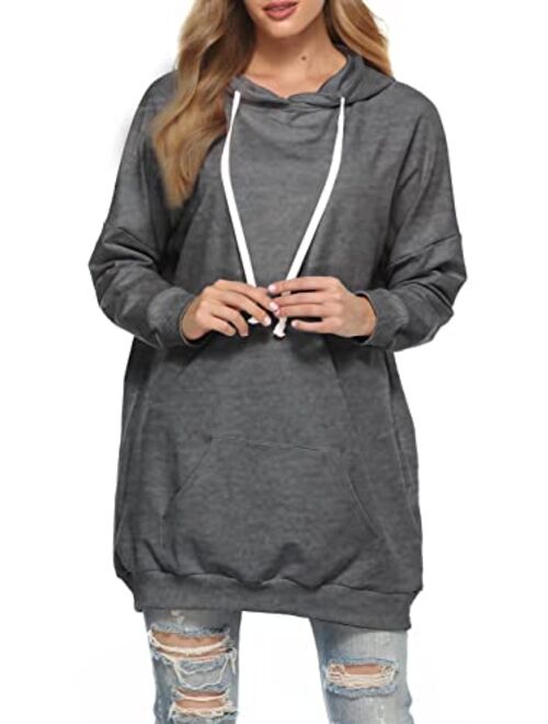 Famulily Womens Oversized Hoodie Extra Long Hooded Tunic Sweatshirt with Pockets