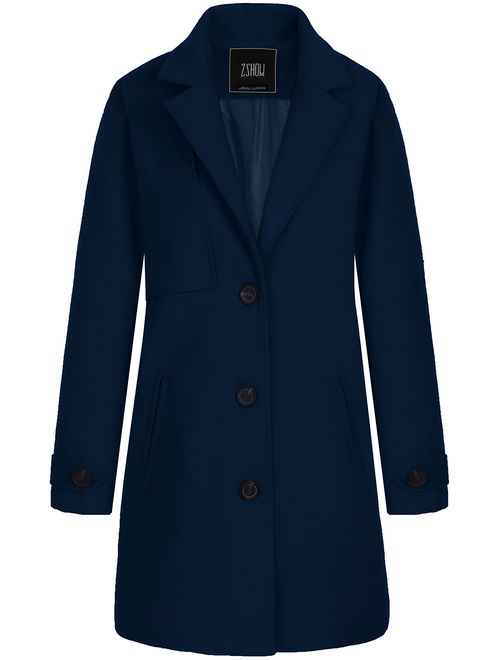 ZSHOW Women's Single Breasted Solid Color Classic Pea Coat