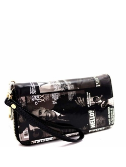 Michelle Obama Magazine Print Double Zipper Single Zipper Patent Wristlet Wallet Cellphone Wallet Roomy Wrist Wallet