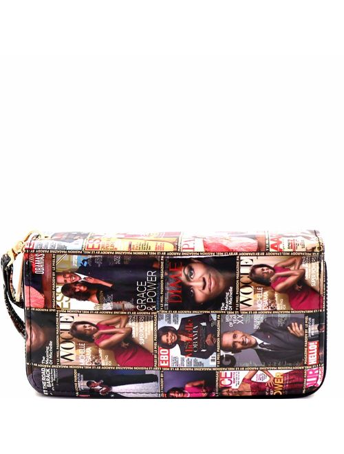 Michelle Obama Magazine Print Double Zipper Single Zipper Patent Wristlet Wallet Cellphone Wallet Roomy Wrist Wallet