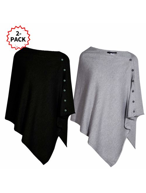 PULI Women's Versatile Knitted Scarf Poncho Sweater with Buttons Light Weight Spring Summer Autumn Shawl Poncho Cape Cardigan