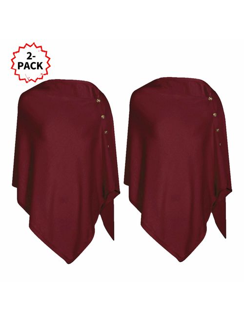 PULI Women's Versatile Knitted Scarf Poncho Sweater with Buttons Light Weight Spring Summer Autumn Shawl Poncho Cape Cardigan