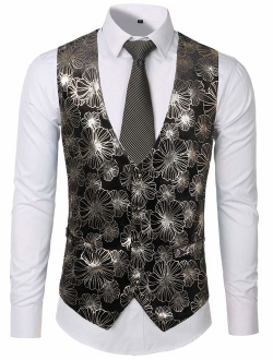 Mens Hipster Metallic Paisley Printed Single Breasted V-Neck Suit Vest/Tuxedo Waistcoat