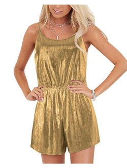 YOINS Sequin Rompers for Women Long Sleeve Jumpsuits Casual V Neck Playsuits Bandage Waist Sparkle Metallic Party Romper