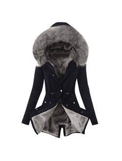 Gillberry Womens Warm Fur Collar Long Coat Hooded Slim Winter Parka Outwear Jacket