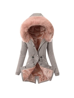 Gillberry Womens Warm Fur Collar Long Coat Hooded Slim Winter Parka Outwear Jacket