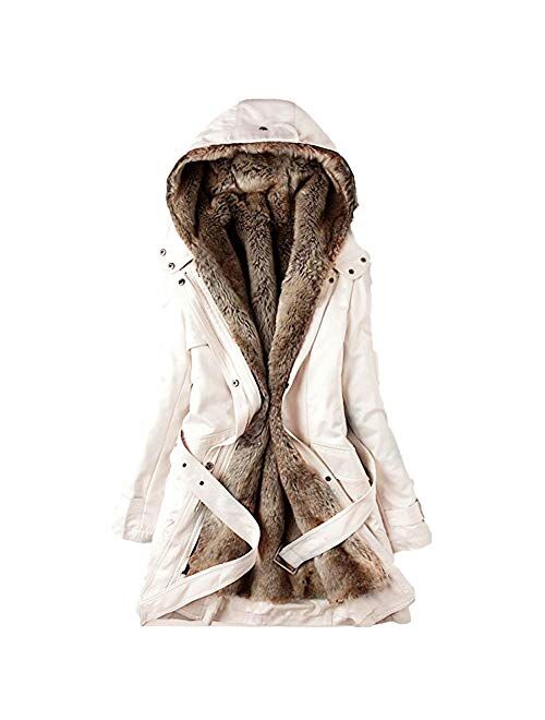 Gillberry Womens Warm Fur Collar Long Coat Hooded Slim Winter Parka Outwear Jacket