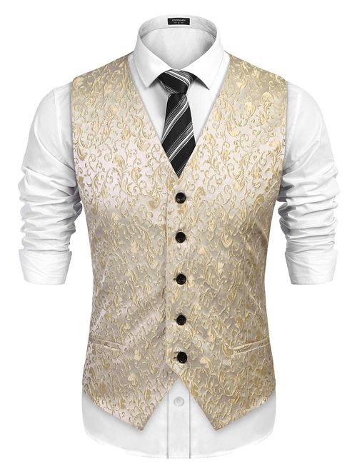 COOFANDYMensClassicPaisleyFloralJacquardWaistcoatWeddingTuxedoSuit Vest