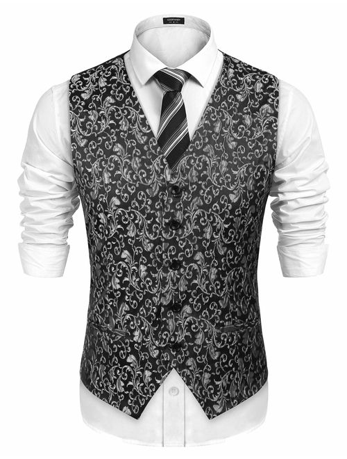 COOFANDYMensClassicPaisleyFloralJacquardWaistcoatWeddingTuxedoSuit Vest