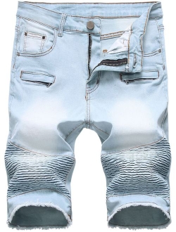 HENGAO Men's Denim Shorts with Zipper Deco