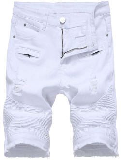 HENGAO Men's Denim Shorts with Zipper Deco