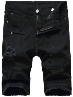 HENGAO Men's Denim Shorts with Zipper Deco