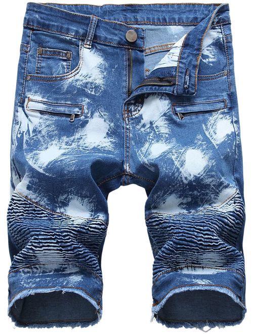 HENGAO Men's Denim Shorts with Zipper Deco