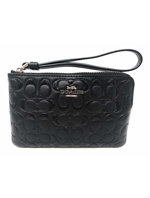 Coach Corner Zip Wristlet Wallet Card Case in Glitter Signature Leather Packaged in a Coach Gift Box F80214