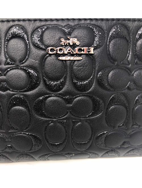 Coach Corner Zip Wristlet Wallet Card Case in Glitter Signature Leather Packaged in a Coach Gift Box F80214