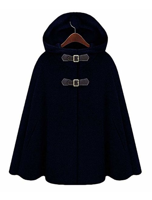 CHARTOU Women's Cute Batwing-Sleeve Hooded Wool Baggy Poncho Cape Cardigans Outwear