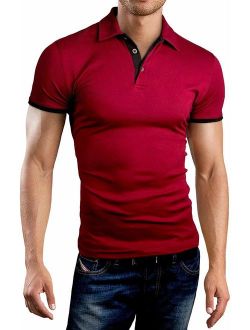 KUYIGO Men's Long Sleeve Polo Shirts Casual Slim Fit Basic Designed Cotton Shirts