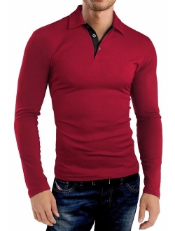 KUYIGO Men's Long Sleeve Polo Shirts Casual Slim Fit Basic Designed Cotton Shirts