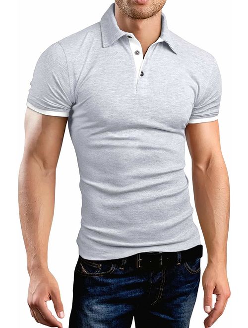 KUYIGO Men's Long Sleeve Polo Shirts Casual Slim Fit Basic Designed Cotton Shirts