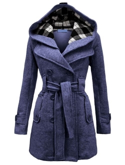 NOROZE Womens Check Hood Plus Size Duffle Coat