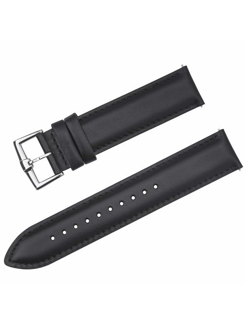 B&E Quick Release Leather Watch Bands Strap - Elegant Wristband Padded Watch Band Bracelet Replacement for Men & Women - 16mm 18mm 19mm 20mm 22mm