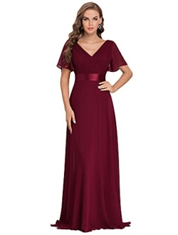 Women's Flutter Sleeve V-Neck Long Evening Prom Dress 09890