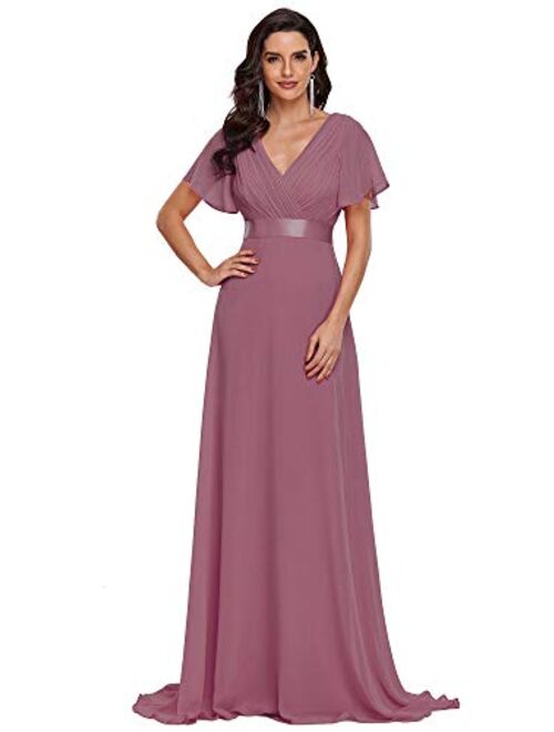 Ever-Pretty Women's Flutter Sleeve V-Neck Long Evening Prom Dress 09890