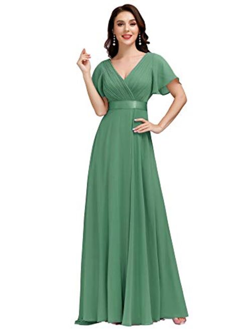 Ever-Pretty Women's Flutter Sleeve V-Neck Long Evening Prom Dress 09890